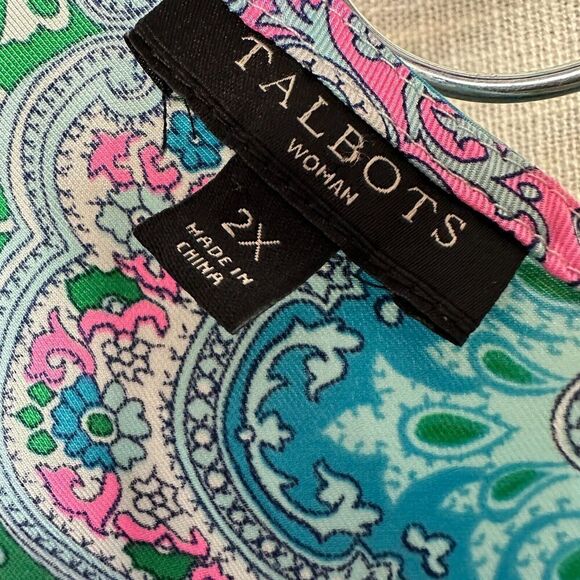 2/$30 Talbots Tunic Top Blouse Size 2X Colorful Boho Western Resortwear Satin - Picture 6 of 10